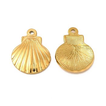 Ion Plating(IP) 304 Stainless Steel Pendants, Shell Charm, Golden, 20.5x16x2.5mm, Hole: 1.6mm