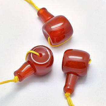Natural Carnelian 3 Hole Guru Beads, T-Drilled Beads, Dyed, 32x19x20mm, Hole: 1.8mm, 2mm