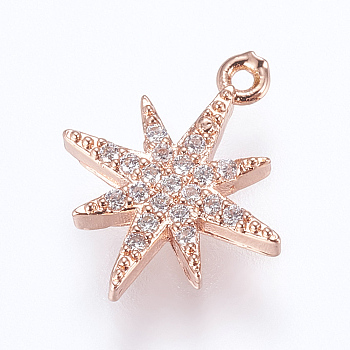 Brass Micro Pave Cubic Zirconia Charms, FLower, Rose Gold, 14x11.5x2mm, Hole: 0.5mm