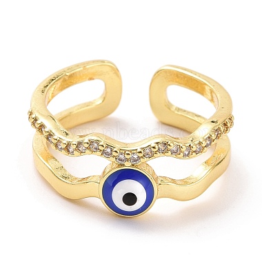Enamel Evil Eye Open Cuff Ring with Clear Cubic Zirconia(RJEW-A007-05LG)-3