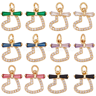Real 18K Gold Plated Mixed Color Heart Brass+Cubic Zirconia Charms