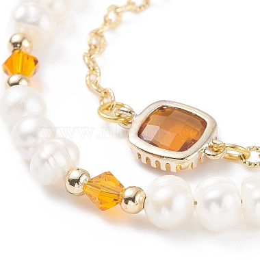 Natural Pearl & Glass Beaded Multi-strand Bracelet with Brass Cable Chains for Women(BJEW-TA00077-03)-5