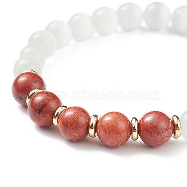 7 pièces 7 style naturel et synthétique mixte pierres précieuses et oeil de chat rond perlé ensemble de bracelets extensibles(BJEW-JB08925)-7