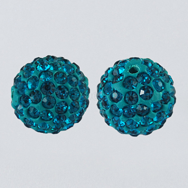 10mm Teal Round Polymer Clay + Glass Rhinestone Beads