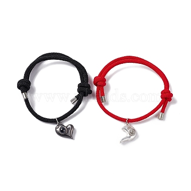 2pcs/set Heart Magnet Couple Bracelet Stainless Chain Charm Bracelet Unisex  Jewe