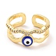 Enamel Evil Eye Open Cuff Ring with Clear Cubic Zirconia(RJEW-A007-05LG)-3