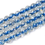 Crackle Transparent Glass Beads Strands, Round, with Gold Foil, Dodger Blue, 8~8.5mm, Hole: 0.8~0.9mm, about 103~105pcs/strand, 30.51 inch(77.5~78.5cm)(GLAA-N030-8mm-01E)
