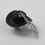 Plastic Keychains, with Glass and Iron, Hat, Mirror Disco Ball, Black, 96mm(KEYC-WH0816-011P-B)