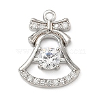 Brass Micro Pave Cubic Zirconia Pendants, Christmas Bell, Platinum, 18x14x4mm, Hole: 1.4mm(KK-H521-02C-P)