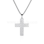 201 Stainless Steel Religion Textured Crosss Pendant Necklaces for Unisex, Tarnish Free, Stainless Steel Color, 23.62 inch(60cm), Pendant: 47x32mm(WG00A63-01)