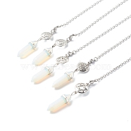 Opalite Pointed Dowsing Pendulums, with Brass Filigree Round Ball and 304 Stainless Steel Lobster Claw Clasps, Hexagonal, 230mm, Hole: 3mm(PALLOY-JF00819-01)