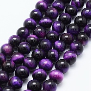 Natural Tiger Eye Beads Strands, Dyed & Heated, Round, Blue Violet, 8mm, Hole: 1mm, about 48pcs/strand, 14.6 inch(37cm)(G-F561-8mm-B03)