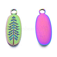 Ion Plating(IP) 201 Stainless Steel Pendants, Oval with Tree, Rainbow Color, 24x9.5x1.5mm, Hole: 2.5mm(STAS-N098-269M)
