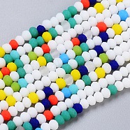 Faceted Glass Beads Strands, Frosted, Rondelle, Colorful, 2.5~3.2x1.8~2.6mm, Hole: 0.8mm, about 185~186pcs/Strand, 15.55~15.75 inch(39.5~40cm)(X-GLAA-F106-B-F10)