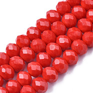 Electroplate Glass Beads Strands, Pearl Luster Plated, Faceted, Rondelle, Red, 3.5~3.8x3mm, Hole: 0.4mm, about 113~115pcs/strand, 32.5~33cm(EGLA-A044-P3mm-A22)