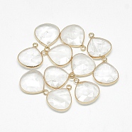 Natural Crystal Pendants, with Golden Tone Brass Findings, Faceted, teardrop, 23x19x5mm, Hole: 2mm(G-Q494-59A)