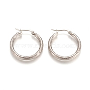 304 Stainless Steel Geometric Hoop Earrings, Hypoallergenic Earrings, Twist Ring, Stainless Steel Color, 26x3mm, 9 Gauge, Pin: 1x0.6mm(STAS-D171-16B-P)
