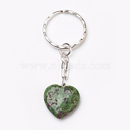Natural Ruby in Zoisite Keychain, with Iron Key Clasp, Heart, Platinum, 70mm, Heart: 21~21.5x20~20.5x6mm(KEYC-JKC00166-01)