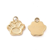 304 Stainless Steel Charms, Paw Prints, Real 18K Gold Plated, 6.5x6x1mm, Hole: 1mm(STAS-J400-22G)