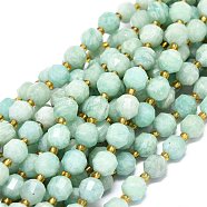 Natural Amazonite Beads Strands, with Seed Beads, Faceted, Bicone, Double Terminated Point Prism Beads, 7~8x7~8mm, Hole: 0.8mm, about 38pcs/strand, 15.35 inch(39cm)(G-O201B-67A)