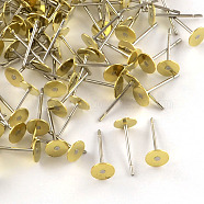 304 Stainless Steel Stud Earring Settings with Flat Round Brass Heads, Raw(Unplated), Nickel Free, Tray: 5mm, 12x5mm, Pin: 0.8mm(STAS-R073-08)