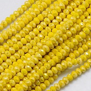 1 Strand Electroplate Opaque Solid Color Crystal Glass Rondelle Beads Strands, Faceted, AB Color Plated, Gold, 3x2mm, Hole: 1mm, about 138pcs/strand, 12.9 inch(X-EGLA-F049A-01AB)