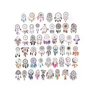 50Pcs 50 Styles PET Stickers Sets, Waterproof Adhesive Decals for DIY Scrapbooking, Photo Album Decoration, Woven Net/Web with Feather, 65~73x29~61x0.1mm, 1pc/style(STIC-P003-01)