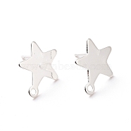 201 Stainless Steel Stud Earring Findings, with Horizontal Loop and 316 Stainless Steel Pin, Star, 925 Sterling Silver Plated, 15x13mm, Hole: 1.4mm, Pin: 0.7mm(STAS-K241-05S)