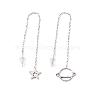 Star & Planet Asymmetrical Earrings Dangle Stud Earrings, 304 Stainless Steel Ear Thread for Women, Stainless Steel Color, 101mm, Pin: 1mm(EJEW-A067-07P)