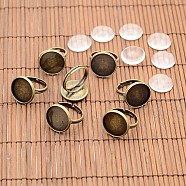 Vintage Brass Ring Components and Clear Glass Cabochons, Nickel Free, Antique Bronze, Tray: 16mm, 17mm, Glass Cabochons: 15.73~16.13mm(DIY-X0199-AB-NF)