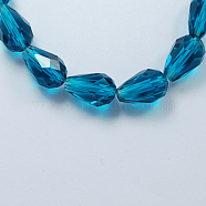 Glass Beads Strands, Faceted, teardrop, Dark Turquoise, 6x4mm, Hole: 1mm, about 65~68pcs/strand, 14.96~15.35 inch(GLAA-R024-6x4mm-4)