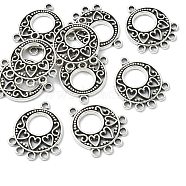 Tibetan Style Alloy Chandelier Component Links, Hollow-out, Cadmium Free & Lead Free, Flat Round with Heart, Antique Silver, 24x20x2mm, Hole: 1.8mm(TIBE-YW0001-51)