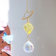 Glass Pendant Decorations, with Metal Finding and Natural Lemon Jade Chips, for Home Bedroom Hanging Decorations, 350mm(PW-WG6ADEE-07)