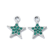 Alloy Rhinestone Pendants, Star, Emerald, 15.5x12.5x2mm, Hole: 2mm(RB-P037-01P-04)