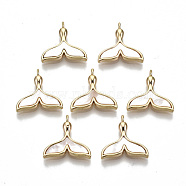 Natural Sea Shell Pendants, with Brass Loops, Nickel Free, Fishtail, Real 18K Gold Plated, 15x15x2.5mm, Hole: 1.2mm(X-KK-S354-260-NF)