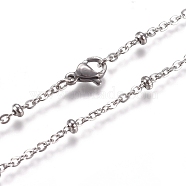 Non-Tarnish 304 Stainless Steel Cable Chains/Satellite Chains Necklaces, with Rondelle Beads and Lobster Claw Clasps, Stainless Steel Color, 19.7 inch(50cm), 2mm(NJEW-L159-07A-P-A)