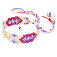 Cotton Braided Rhombus Pattern Cord Bracelet, Ethnic Tribal Adjustable Brazilian Bracelet for Women, Medium Violet Red, 5-7/8~14-1/8 inch(15~36cm)(FIND-PW0013-003A-05)