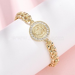 Brass Micro Pave Clear Cubic Zirconia Link Bracelets for Women, Flat Round with Saint Benedict, Golden, 6-1/4 inch(15.8cm)(BJEW-G769-01G)