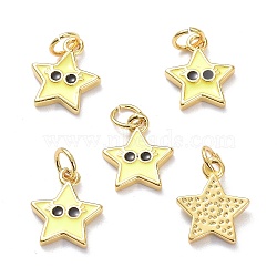 Real 18K Gold Plated Brass Enamel Charms, with Jump Rings, Long-Lasting Plated, Star with Eye, Yellow, 13x10.5x2mm, Jump Ring: 5x1mm, 3mm Inner Diameter(KK-L206-019G-01)