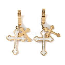 Cross 304 Stainless Steel Shell Stud Earrings, Dangle Earrings for Women, Real 18K Gold Plated, 42x18mm(EJEW-L283-022G)