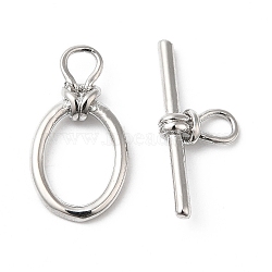 Brass Toggle Clasps, Oval, Real Platinum Plated, Oval: 19x10x3mm, Hole: 3.5x3mm, Bar: 20.5x8.5x3mm, Hole: 4x2.5mm(KK-P234-84P)