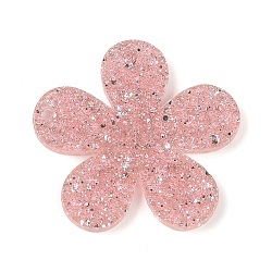 Acrylic Plastic Cabochons, Flower, Pink, 38x39.5x2.5mm, Hole: 2.5mm(OACR-R273-01C)