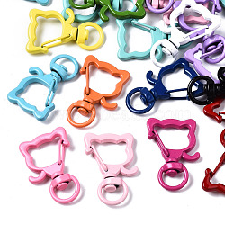 Spray Painted Eco-Friendly Alloy Swivel Snap Hooks Clasps, Cadmium Free & Nickel Free & Lead Free, Cat, Mixed Color, 34x22x7mm, Hole: 5x9mm(PALLOY-T080-09-NR)