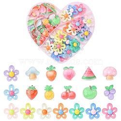 80Pcs 2 Styles Transparent Resin Cabochons Sets, Flower & Fruit, Mixed Shapes, Mixed Color, 17.5~30x15.5~29x6~7.8mm, 40pcs/style(CRES-FS0001-07)