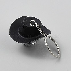 Plastic Keychains, with Glass and Iron, Hat, Mirror Disco Ball, Black, 96mm(KEYC-WH0816-011P-B)