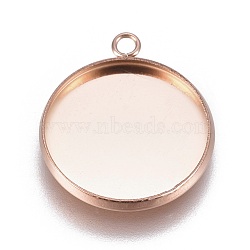 Ion Plating(IP) 304 Stainless Steel Pendant Cabochon Settings, Plain Edge Bezel Cups, Flat Round, Rose Gold, Tray: 16mm, 20.5x17.5x2mm, Hole: 1.8mm(X-STAS-G127-13-16mm-RG)