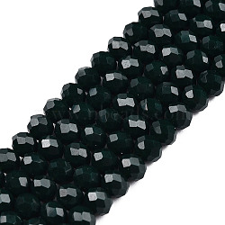 Opaque Solid Color Glass Beads Strands, Faceted, Rondelle, Dark Green, 3.5x3mm, Hole: 0.4mm, about 123~127pcs/strand, 13.7~14.1 inch(35~36cm)(EGLA-A034-P3mm-D12)