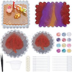 Waved Cup Pad Silicone Molds, with Disposable Plastic Transfer Pipettes and Latex Finger Cots, Anti-static Tweezer and Gradual Change Candy Style Flakes, Mixed Color, 185x14mm(DIY-OC0002-04)