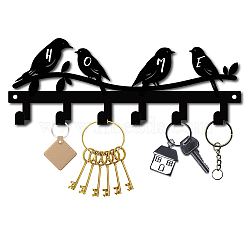 Iron Wall Mounted Hook Hangers, Decorative Organizer Rack with 6 Hooks, for Bag Clothes Key Scarf Hanging Holder, Bird Pattern, Gunmetal, 10x27cm(AJEW-WH0156-099)