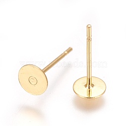 304 Stainless Steel Stud Earrings Findings, Flat Round, Golden, 12x5mm, Pin: 0.6mm(STAS-P227-18G)